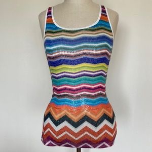 Sequined zigzag stripes tank top, colorful, S